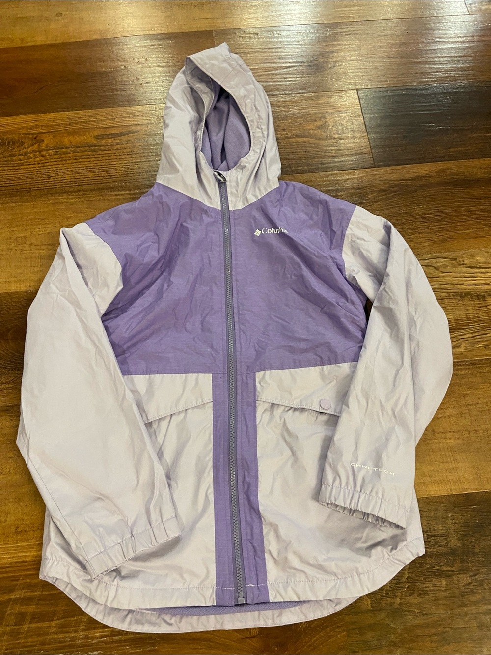 Columbia Girls' Lavender and Light Gray Hooded Rain Jacket